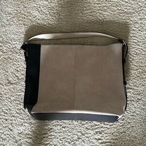 Great condition faux suede and faux leather, H&M shoulder bag, tan and black